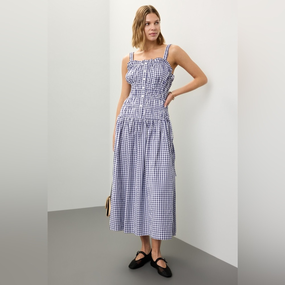 Jason Wu Navy Gingham Midi Dress